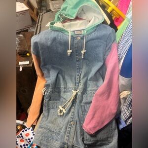 Colorblock Denim Jacket with Hood